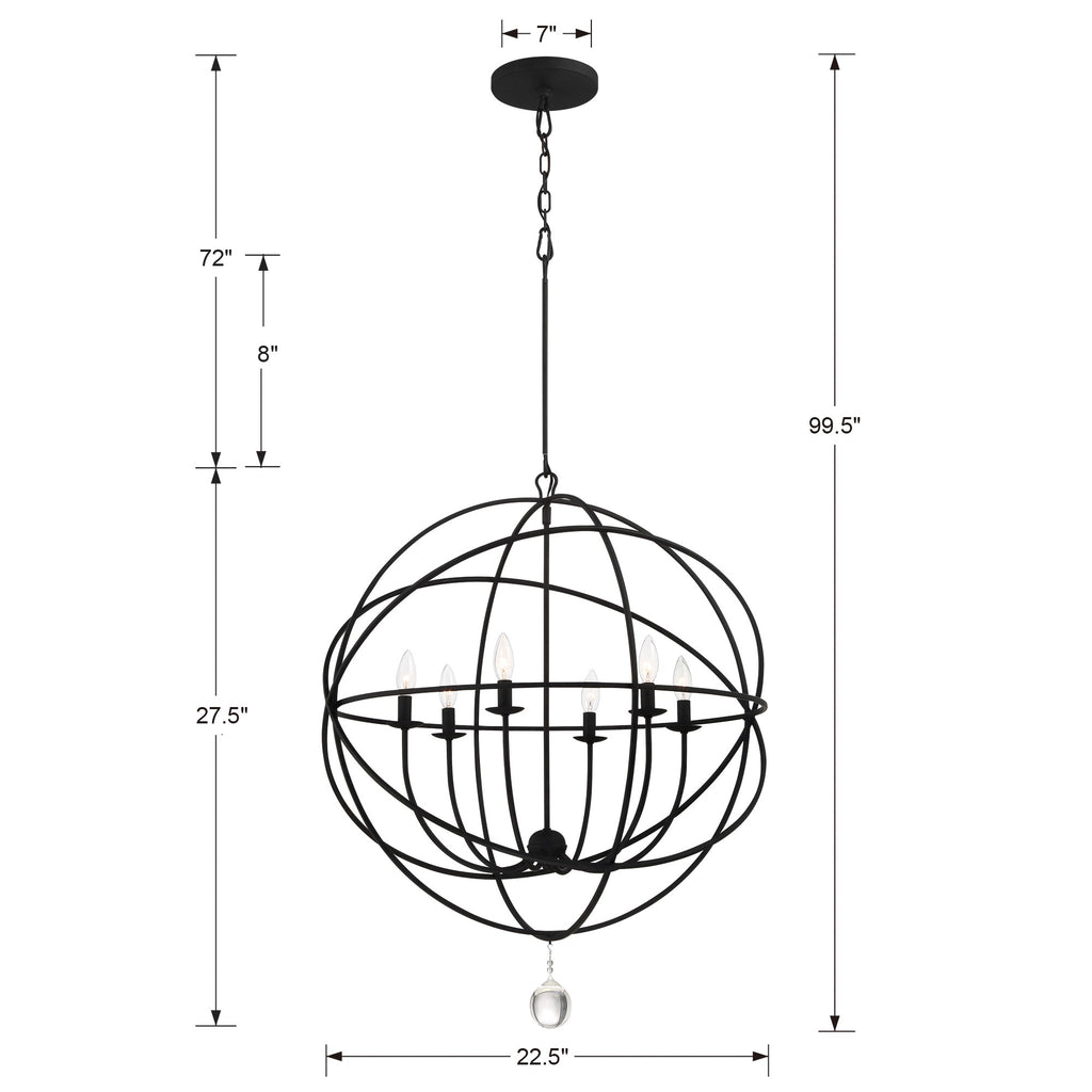 Solaris 6 Light Black Chandelier Crystorama