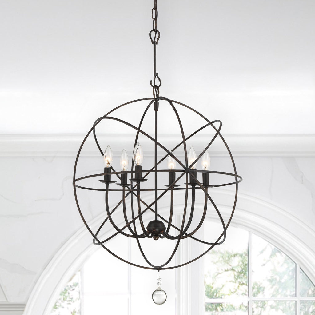 Solaris 6 Light English Bronze Sphere Chandelier Crystorama