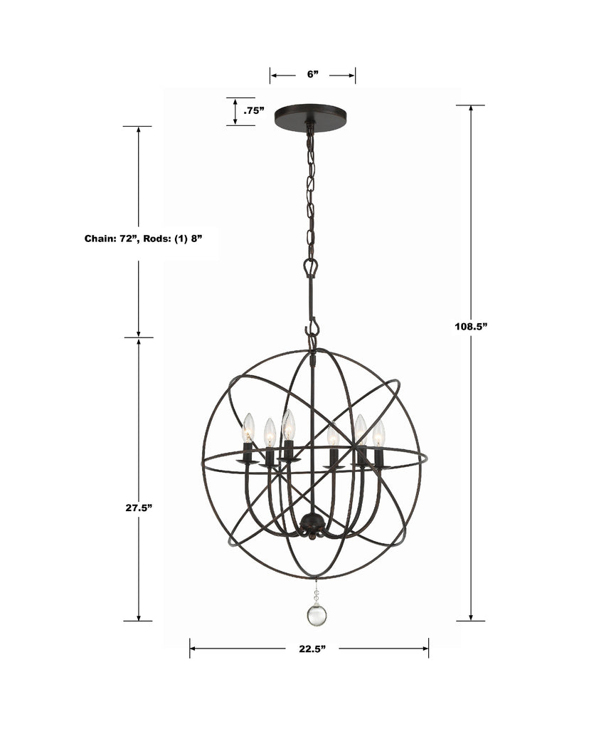 Solaris 6 Light English Bronze Sphere Chandelier Crystorama