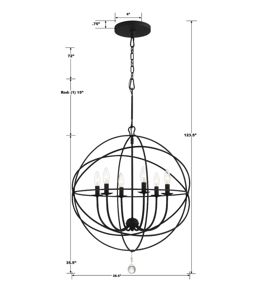 Solaris 6 Light Black Sphere Chandelier Crystorama