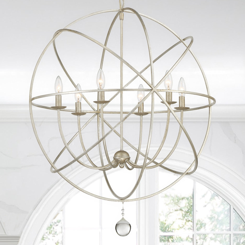 Solaris 6 Light Olde Silver Sphere Chandelier Crystorama