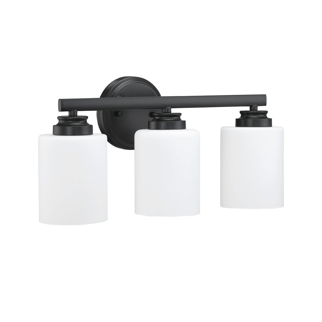 CRAFTMADE Bolden 3 Light Vanity in Flat Black (White Glass)