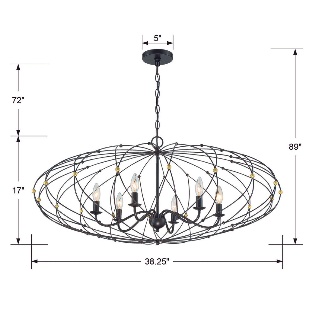 Zucca 6 Light English Bronze + Antique Gold Chandelier Crystorama