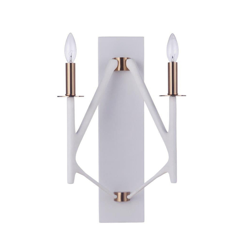 CRAFTMADE The Reserve 2 Light Wall Sconce in Matte White/Satin Brass