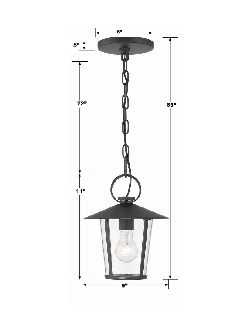 Andover 1 Light Matte Black Outdoor Pendant Crystorama