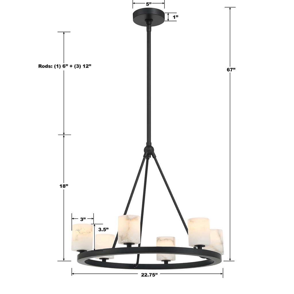 Aragon 6 Light Matte Black Chandelier Crystorama