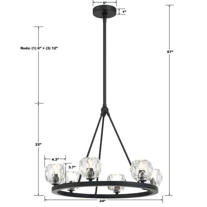 Aragon 6 Light Matte Black Chandelier Crystorama