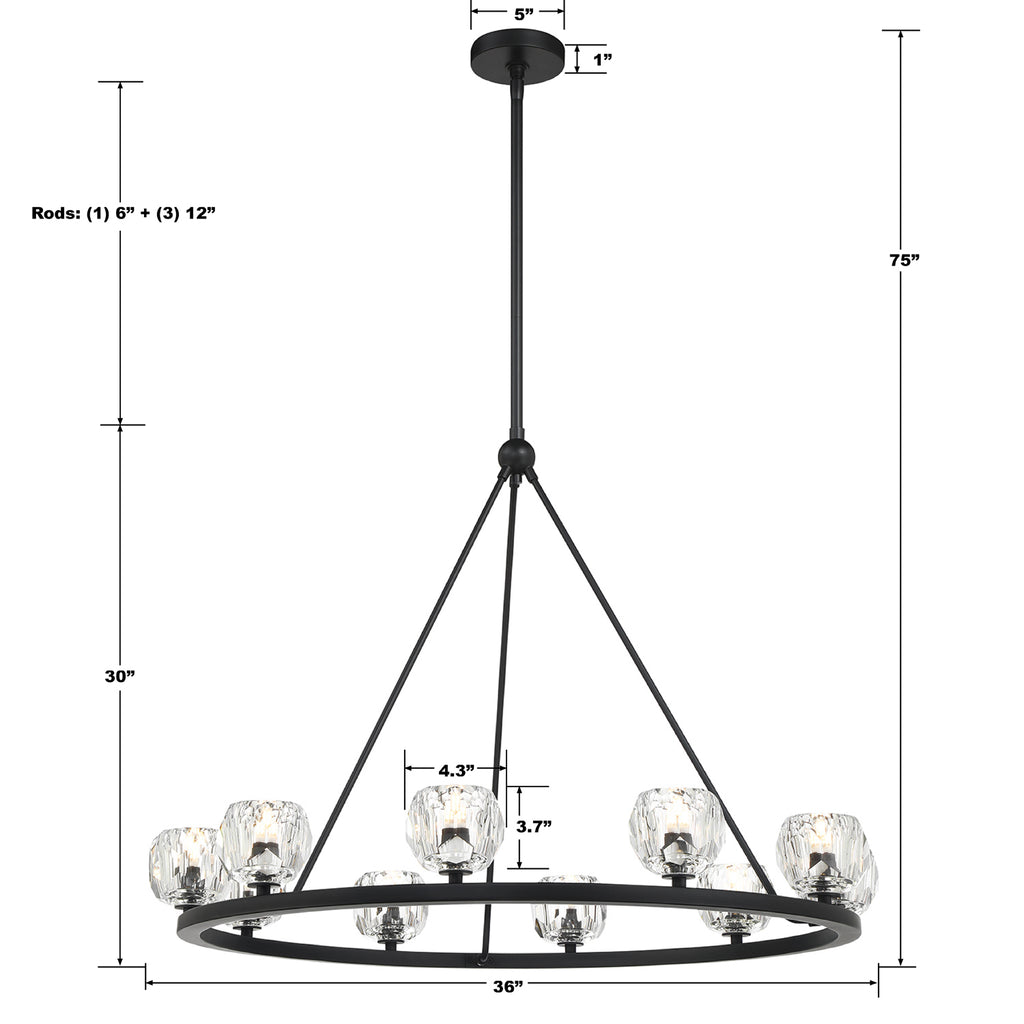 Aragon 10 Light Matte Black Chandelier Crystorama