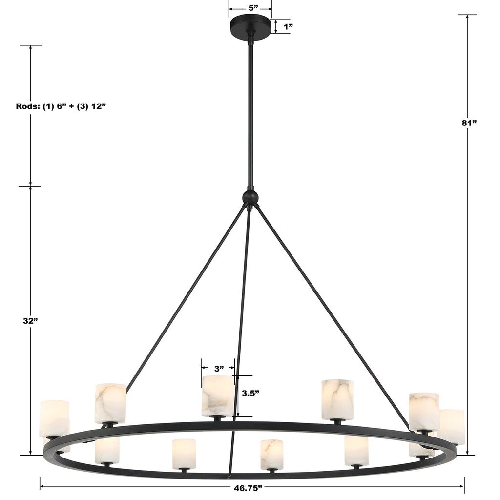 Aragon 12 Light Matte Black Chandelier Crystorama