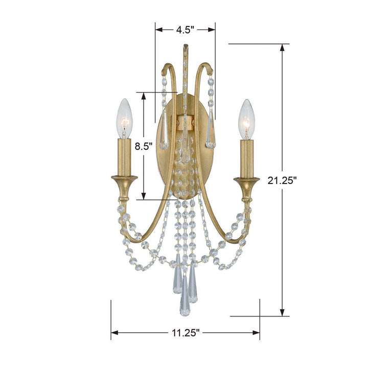 Arcadia 2 Light Antique Gold Sconce Crystorama