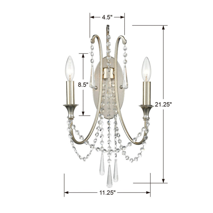 Arcadia 2 Light Antique Silver Sconce Crystorama