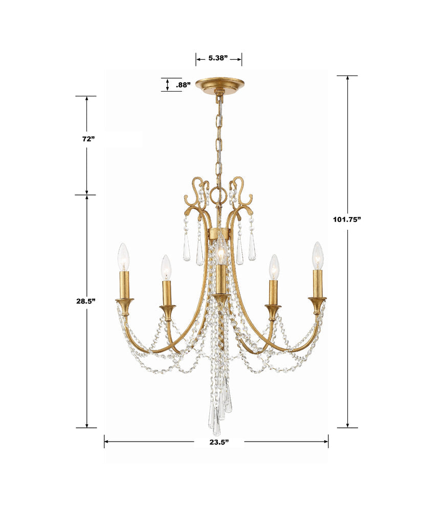 Arcadia 5 Light Antique Gold Chandelier Crystorama