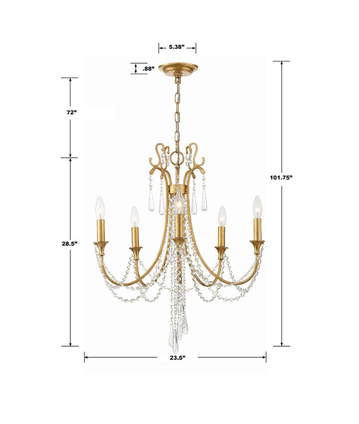 Arcadia 5 Light Antique Gold Chandelier Crystorama