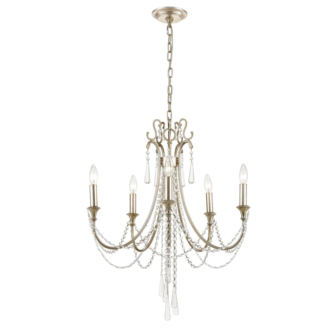 Arcadia 5 Light Antique Silver Chandelier Crystorama