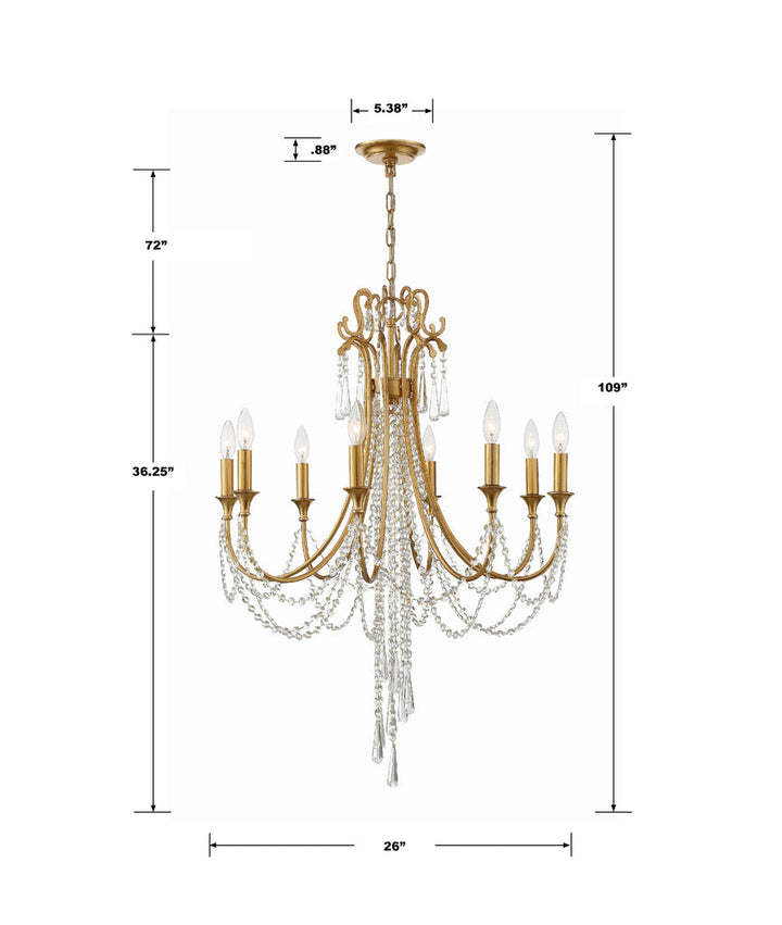 Arcadia 8 Light Antique Gold Chandelier Crystorama