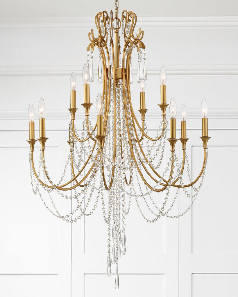 Arcadia 12 Light Antique Gold Chandelier Crystorama