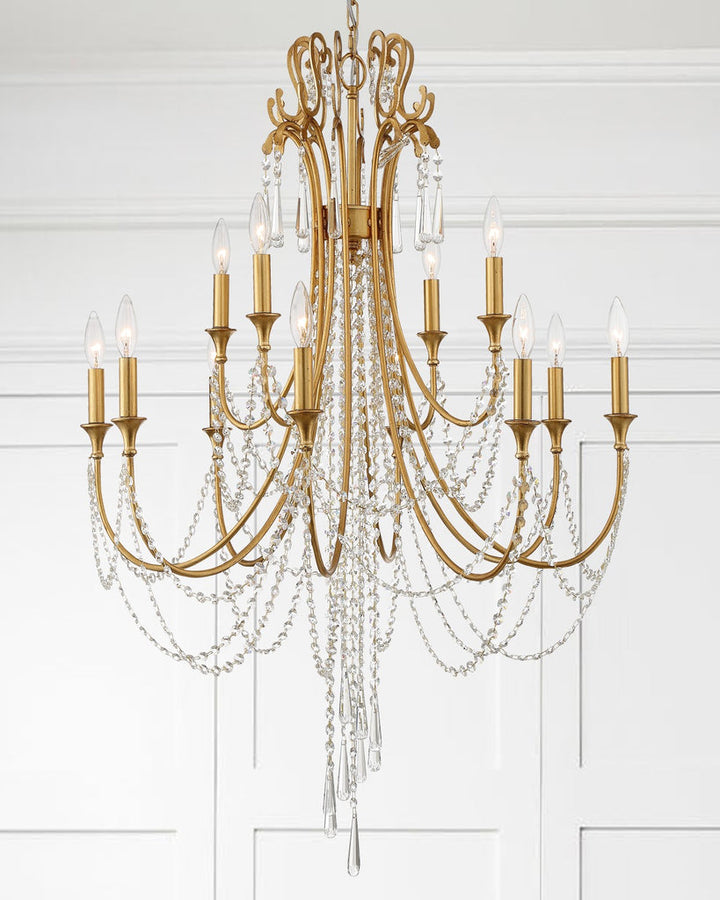 Arcadia 12 Light Antique Gold Chandelier Crystorama