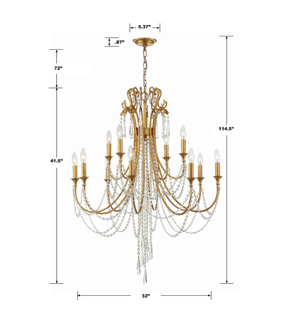 Arcadia 12 Light Antique Gold Chandelier Crystorama