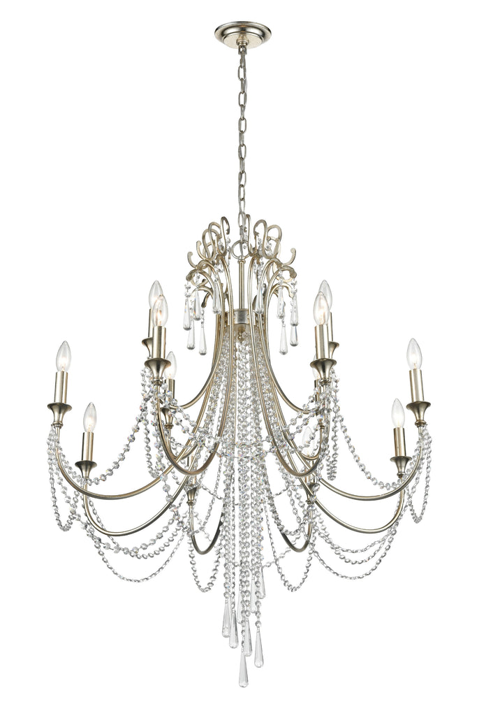 Arcadia 12 Light Antique Silver Chandelier Crystorama