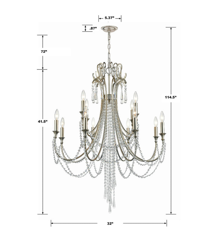 Arcadia 12 Light Antique Silver Chandelier Crystorama