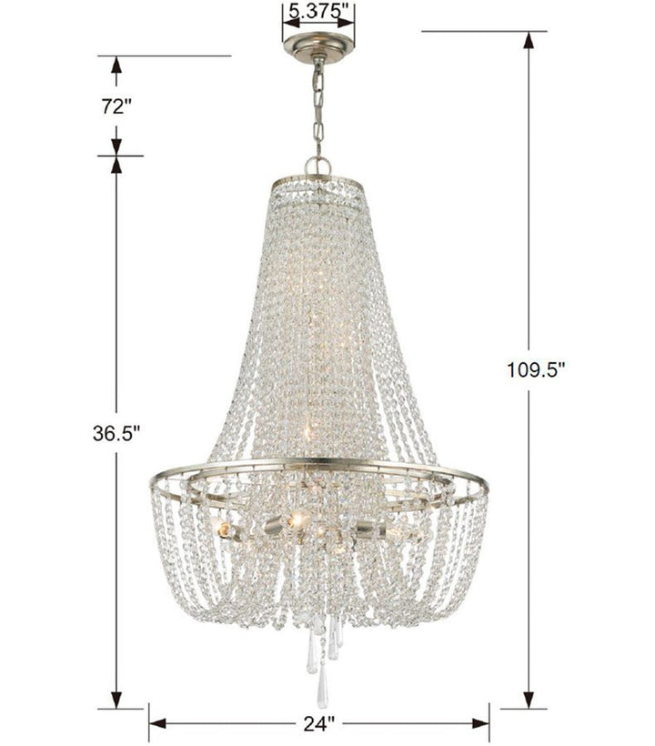 Arcadia 9 Light Antique Silver Chandelier Crystorama