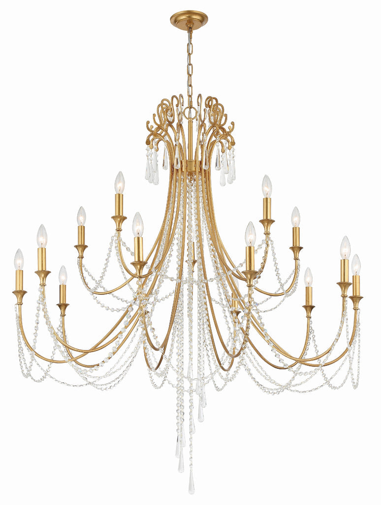 Arcadia 15 Light Antique Gold Chandelier Crystorama