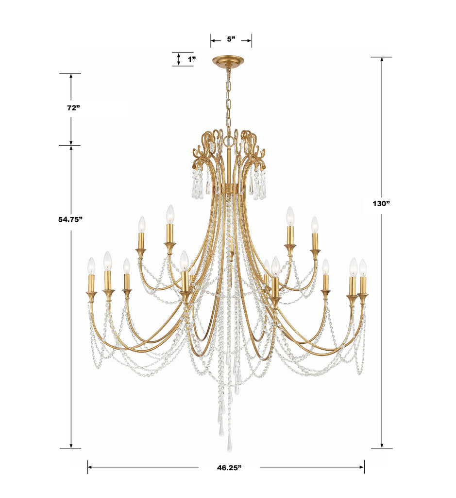 Arcadia 15 Light Antique Gold Chandelier Crystorama