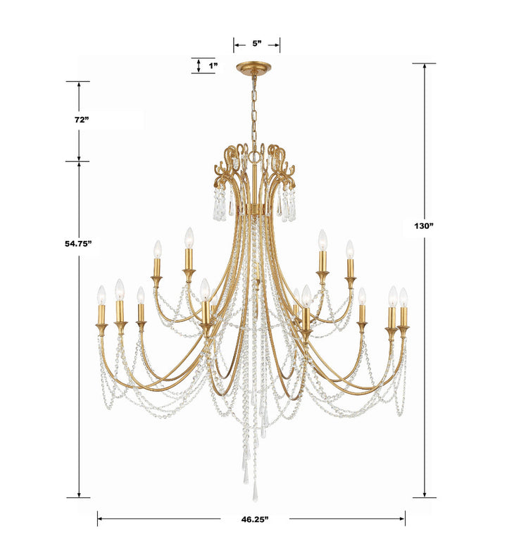 Arcadia 15 Light Antique Gold Chandelier Crystorama