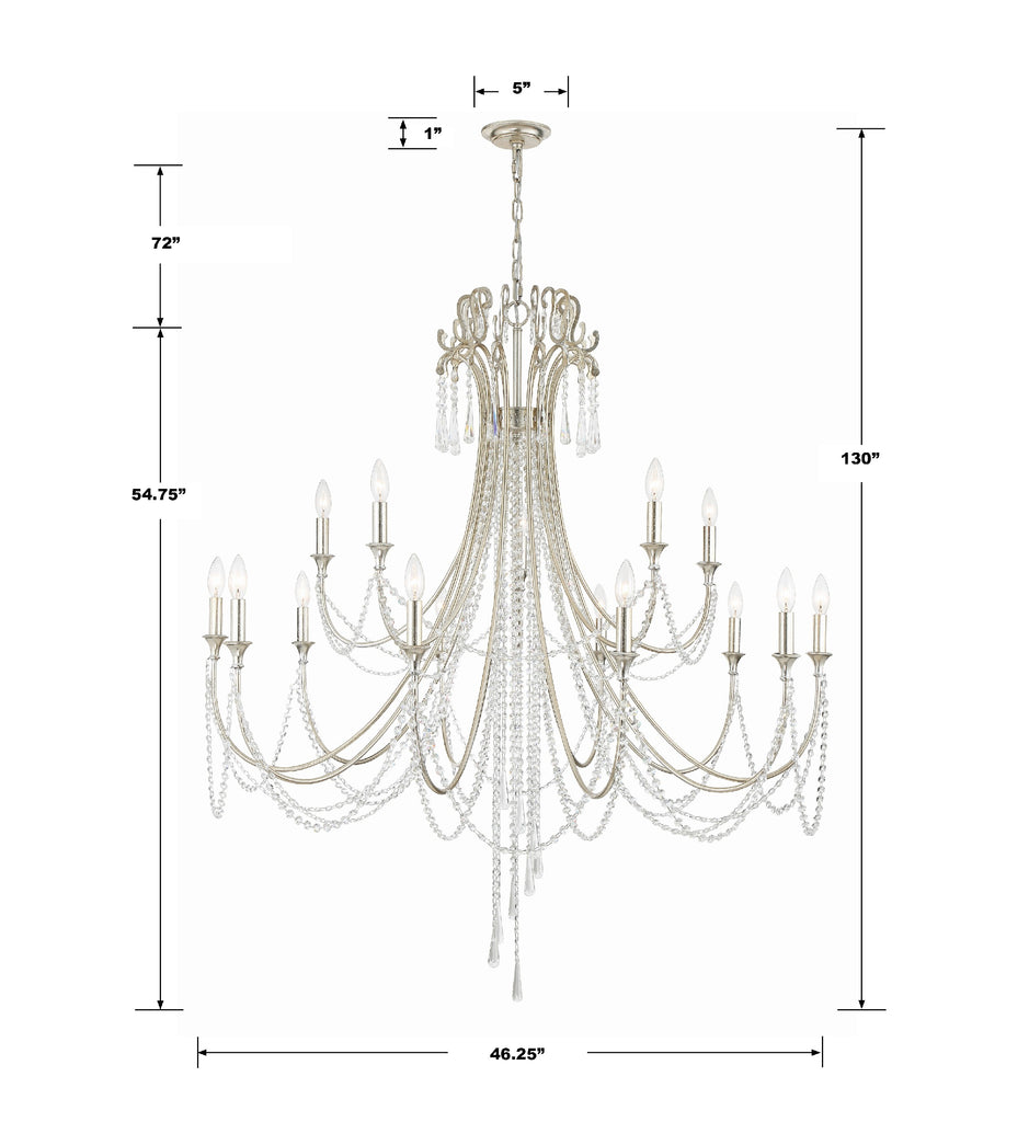 Arcadia 15 Light Antique Silver Chandelier Crystorama