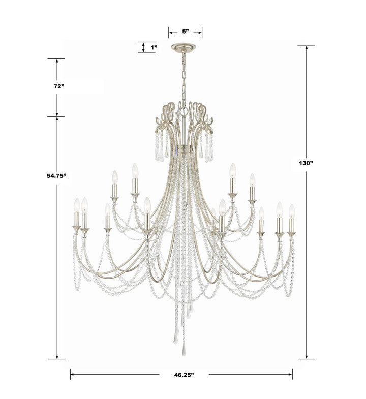 Arcadia 15 Light Antique Silver Chandelier Crystorama