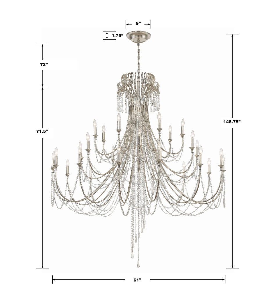 Arcadia 28 Light Antique Silver Chandelier Crystorama