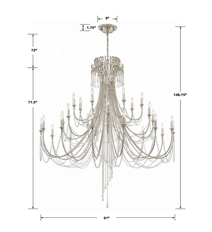 Arcadia 28 Light Antique Silver Chandelier Crystorama