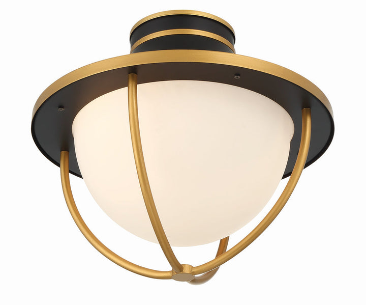 Atlas 2 Light Matte Black + Textured Gold Outdoor Semi Flush Mount Crystorama