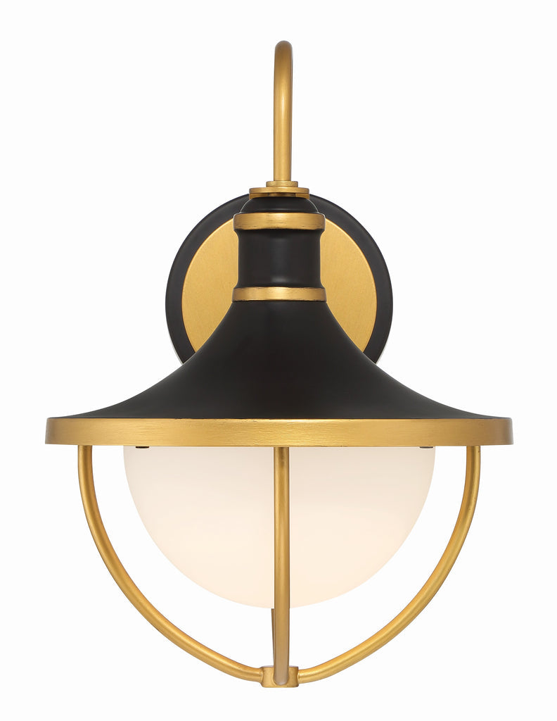 Atlas 1 Light Matte Black + Textured Gold Outdoor Sconce Crystorama