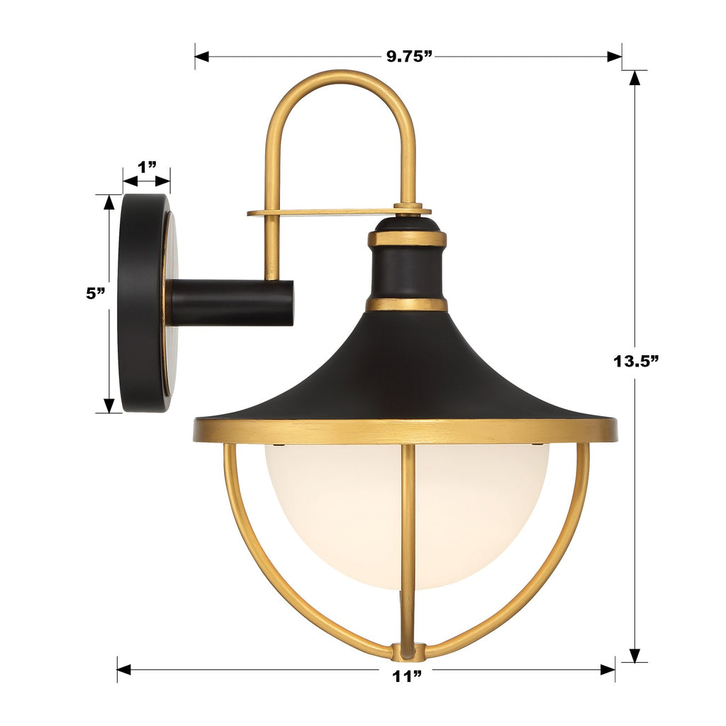 Atlas 1 Light Matte Black + Textured Gold Outdoor Sconce Crystorama