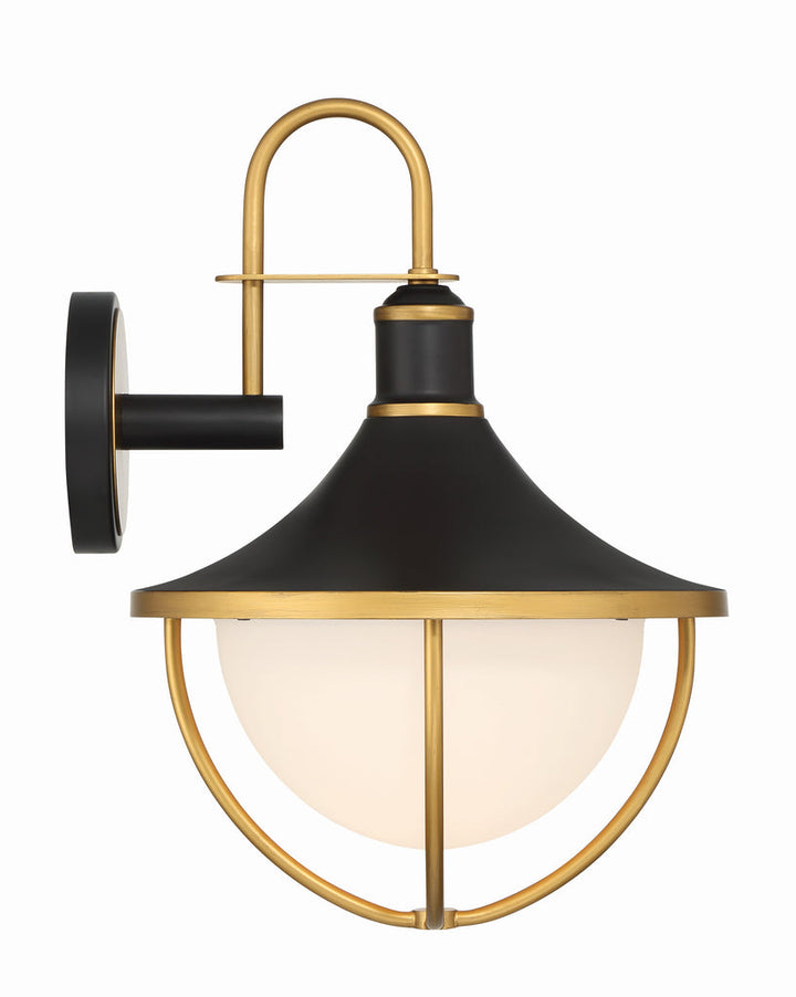 Atlas 1 Light Matte Black + Textured Gold Outdoor Sconce Crystorama