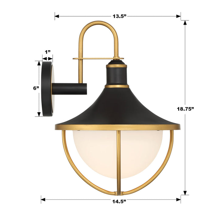 Atlas 1 Light Matte Black + Textured Gold Outdoor Sconce Crystorama