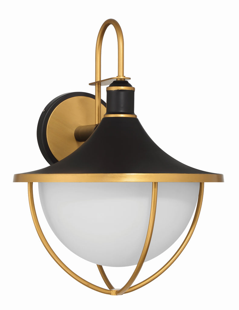 Atlas 3 Light Matte Black + Textured Gold Outdoor Sconce Crystorama