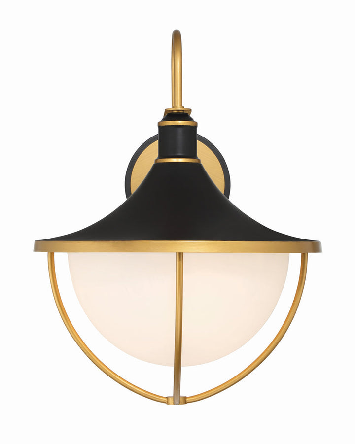 Atlas 3 Light Matte Black + Textured Gold Outdoor Sconce Crystorama