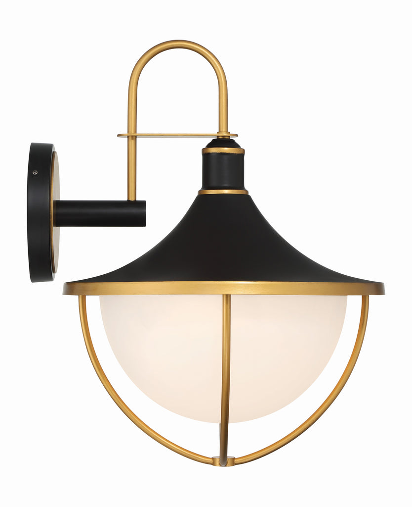 Atlas 3 Light Matte Black + Textured Gold Outdoor Sconce Crystorama