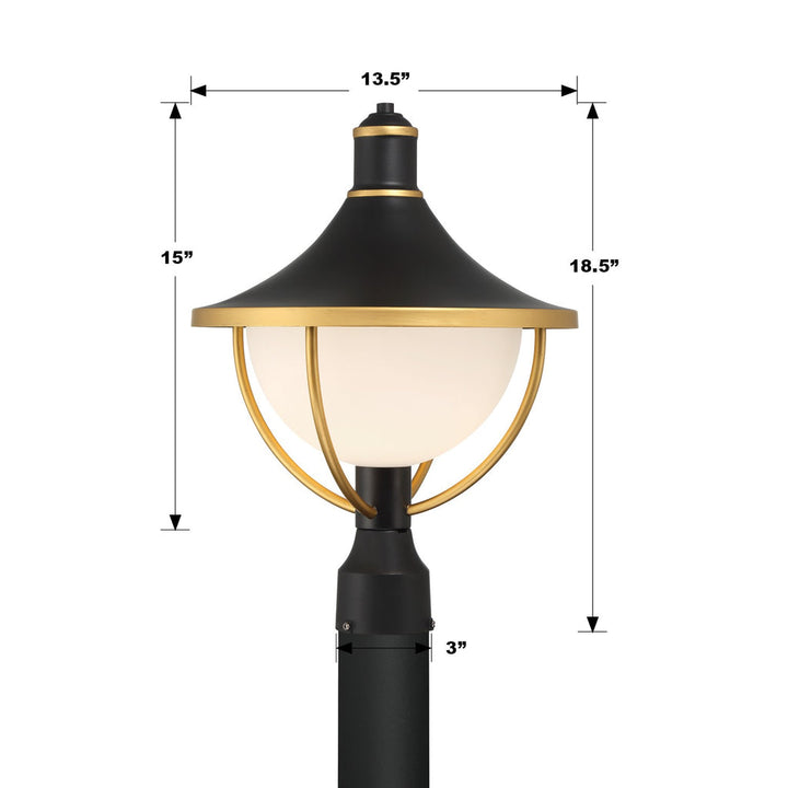 Crystorama Crystorama Atlas 1 Light Matte Black + Textured Gold Outdoor Post