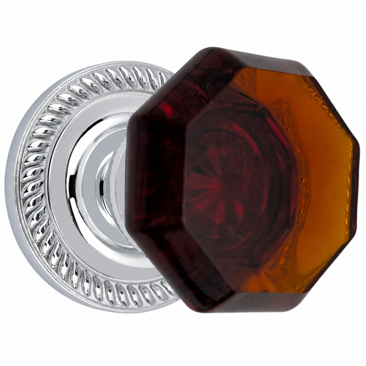 Georgian Roped Rosettes with Octagon Amber Glass Door Knobs (Several Finishes Available)