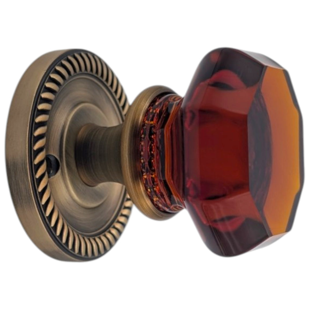 Georgian Roped Rosettes with Octagon Amber Glass Door Knobs (Several Finishes Available)