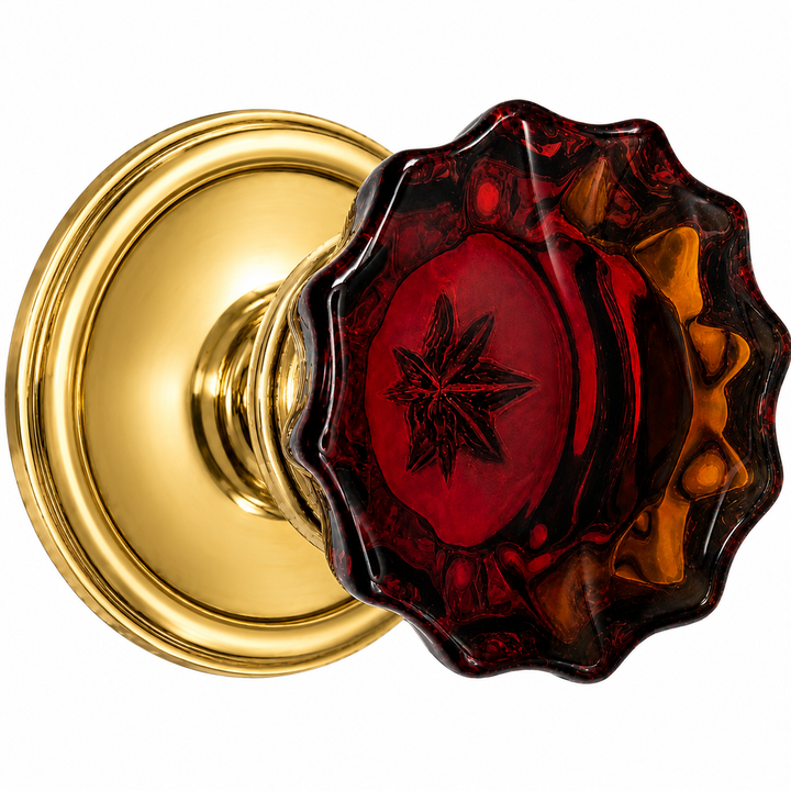 Traditional Rosette Door Set with Fluted Amber Glass Door Knobs (Several Finishes Available)