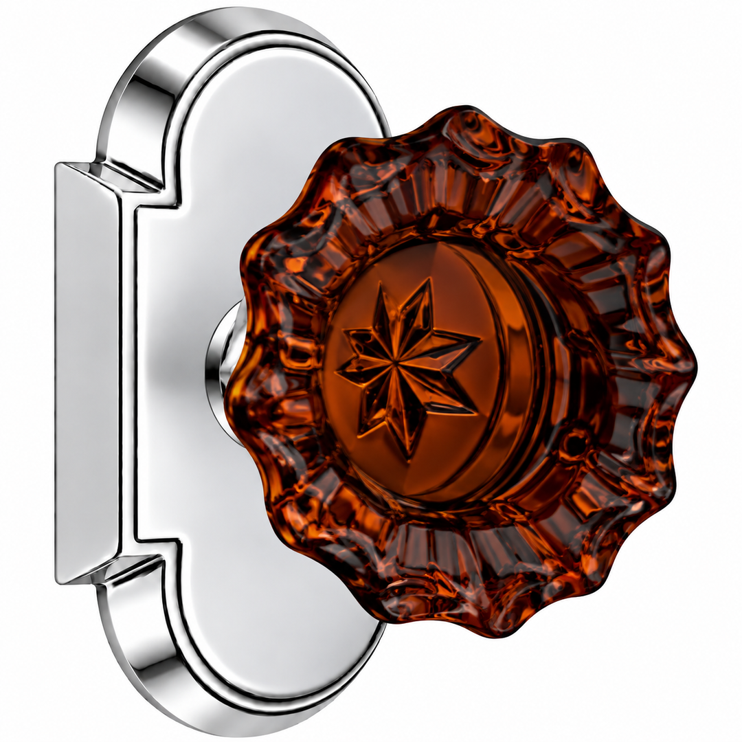 Magnifique® Arched Door Set with Amber Glass Fluted Knobs (Several Finishes Available)
