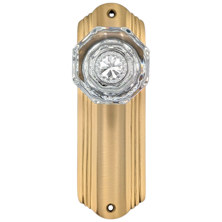 Art Deco Long Backplate Door Set with Octagon Crystal Door Knobs (Several Finishes Available)