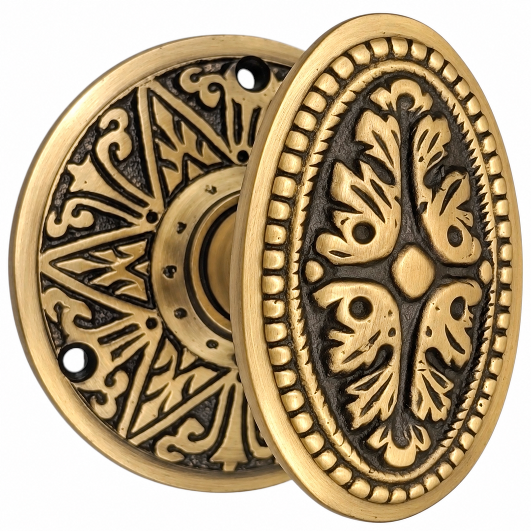 Eastlake Rosette Door Set with Avalon Oval Door Knobs (Several Finishes Available)