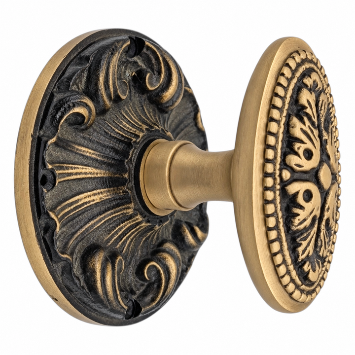 Romanesque Rosette Door Set with Avalon Oval Door Knobs (Several Finishes Available)