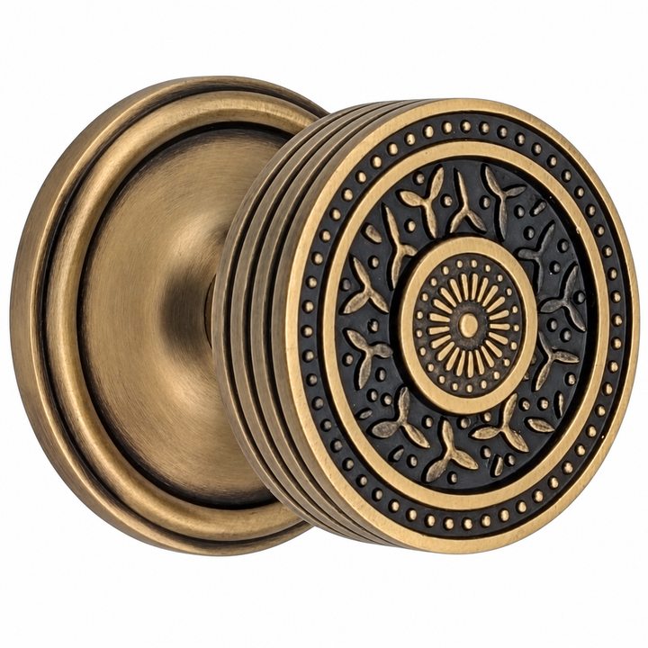 Traditional Rosette Door Set with Rice Pattern Door Knobs (Several Finishes Available)