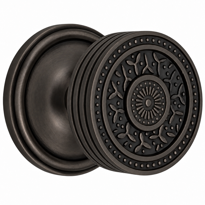 Traditional Rosette Door Set with Rice Pattern Door Knobs (Several Finishes Available)